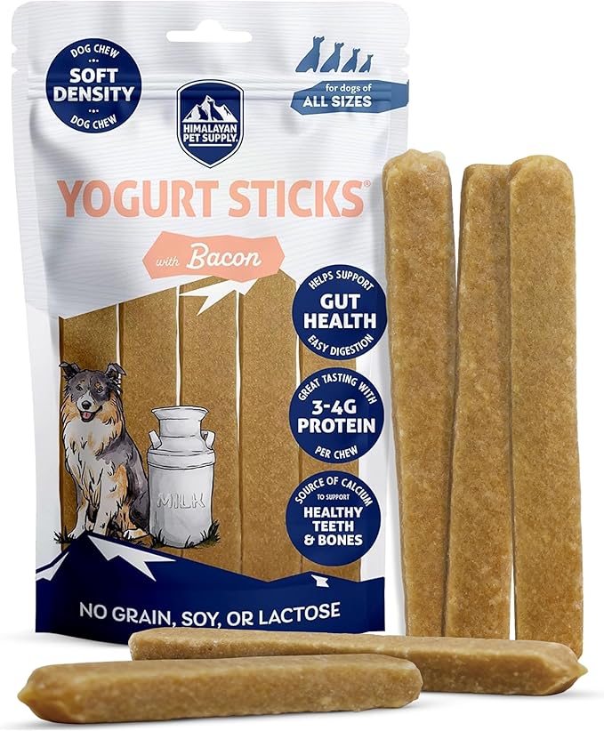 Himalayan Dog Chew Yogurt Sticks, Bacon Flavored, Dog Treats With Prebiotics, Probiotics & Protein, Digestive Support, Lactose & Gluten Free, Natural Dog Treat for All Breeds, Made in America, 5 Count