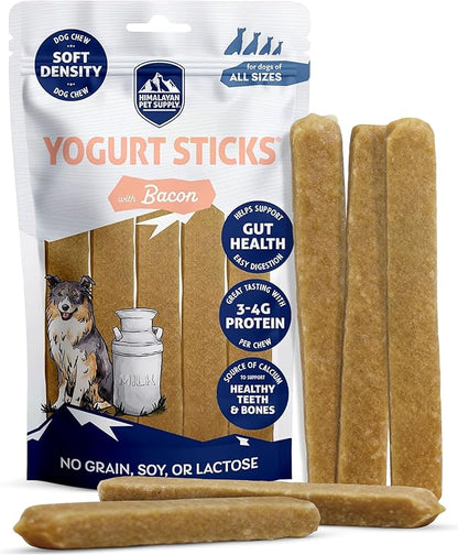Himalayan Dog Chew Yogurt Sticks, Bacon Flavored, Dog Treats With Prebiotics, Probiotics & Protein, Digestive Support, Lactose & Gluten Free, Natural Dog Treat for All Breeds, Made in America, 5 Count