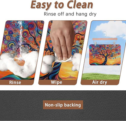 Abstract Tree Flowers Dog Food Mat for Floors,Color Absorbent Pet Food and Water Bowl Mats,Non-Slip Pet Feeding Mat,Pet Supplies 16" x 24"