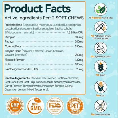 Probiotics for Dogs, Dog Probiotics for Yeast, Itchy Skin and Itchy Ears, Allergies, Immunity, Dog Gut Health Probiotic for Digestive Enzymes & Prebiotics for Diarrhea & Gas Relief (Chicken, 200 Chew)