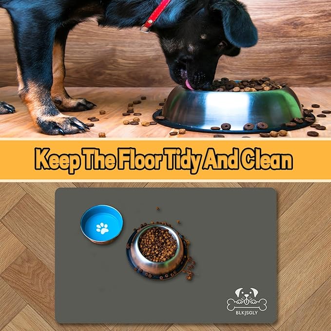 12"×20" Dark Grey Absorbent Dog Mat for Food and Water Bowl- Quick Dry Durable Feeding Mat for Dog and Cat Easy Cleaning Pet Supplies for Messy Pets