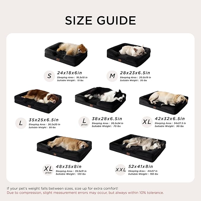 Bedsure Orthopedic Dog Beds for Small Dogs - Washable Small Dog Cat Bed Waterproof, Comfort Pet Couch Sofa with Washable Removable Cover, Pets Bed with Nonskid Bottom, Black, 24"
