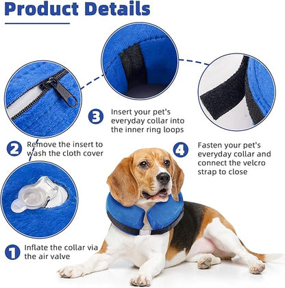 Large Inflatable Dog Cone | Cloud-Soft Neck 14"-18" | Scratch-Proof, Machine-Washable, Dual-Collar Lock, 10-Second Fold, Furniture-Safe Recovery Ring