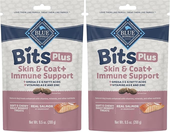 Blue Buffalo Blue Bits Plus Skin & Coat and Immune Support Dog Treats, Salmon, 9.5-oz. Bag (Pack of 2)