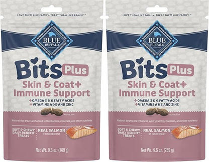 Blue Buffalo Blue Bits Plus Skin & Coat and Immune Support Dog Treats, Salmon, 9.5-oz. Bag (Pack of 2)
