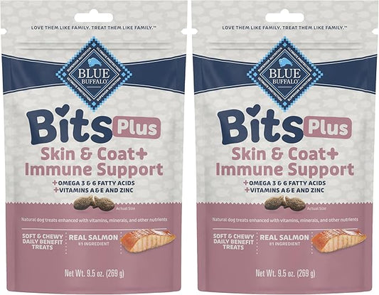Blue Buffalo Blue Bits Plus Skin & Coat and Immune Support Dog Treats, Salmon, 9.5-oz. Bag (Pack of 2)