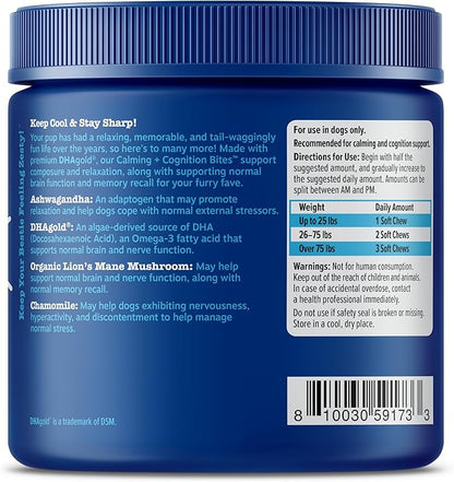 Zesty Paws Senior Advanced Calming & Cognition Soft Chews for Dogs - Supplements for Dog Brain Health & Nervous System Support + Calming & Relaxation -with Ashwagandha & DHA