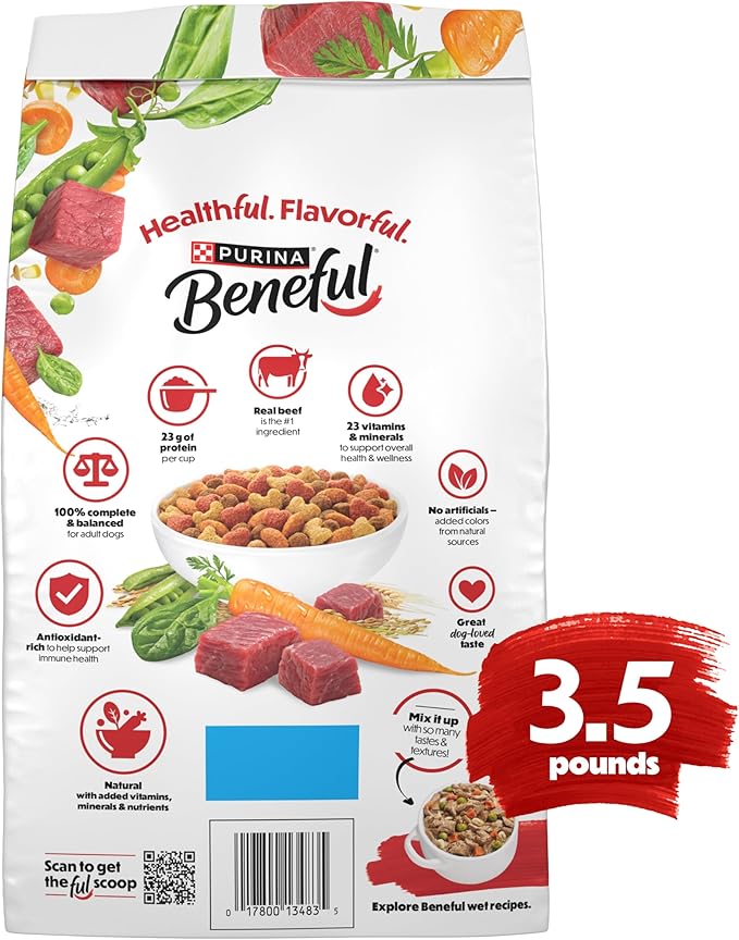 Purina Beneful Originals With Farm-Raised Beef Natural Dog Food Dry Recipe With Added Vitamins, Minerals and Nutrients - (Pack of 4) 3.5 lb. Bags