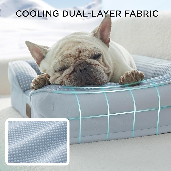 Bedsure Cooling Dog Bed Medium Size Dogs - Orthopedic Medium Dog Cat Cooling Bed Washable, Pet Couch Sofa with Waterproof Removable Cover, Pets Bed with Nonskid Bottom, Cooling Blue, 28"