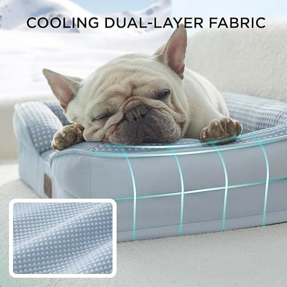 Bedsure Cooling Dog Bed Medium Size Dogs - Orthopedic Medium Dog Cat Cooling Bed Washable, Pet Couch Sofa with Waterproof Removable Cover, Pets Bed with Nonskid Bottom, Cooling Blue, 28"