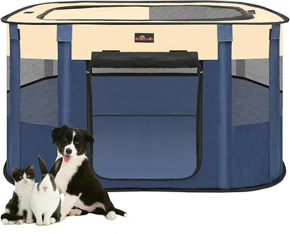 Dog Playpen, Pet Playpen, Foldable Kitten cage Puppy Play Pen, Portable Dog Kennel Tent Crate, Indoor Outdoor Travel Camping Use for Small Animals with Carrying Case (Blue XL)