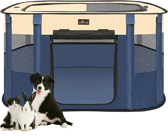 Dog Playpen, Pet Playpen, Foldable Kitten cage Puppy Play Pen, Portable Dog Kennel Tent Crate, Indoor Outdoor Travel Camping Use for Small Animals with Carrying Case (Blue M)