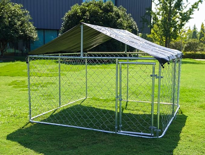 Petony 78"x 78" Outdoor Dog Enclosure Heavy Duty Dog Kennel House Mesh Dog Big Cage Pet Kennel Steel Fence with Secure Lock