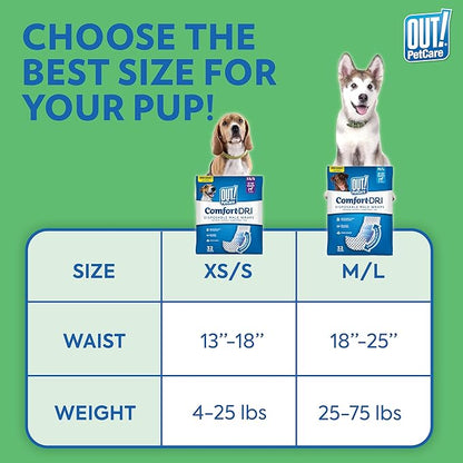 Out! PetCare Disposable Male Dog Wraps, Puppy Pee Wraps, Belly Bands for Dogs, Leak Proof, Wetness Indicator, Puppy and Doggie Diaper for Peeing, XS/Small, 96 Count