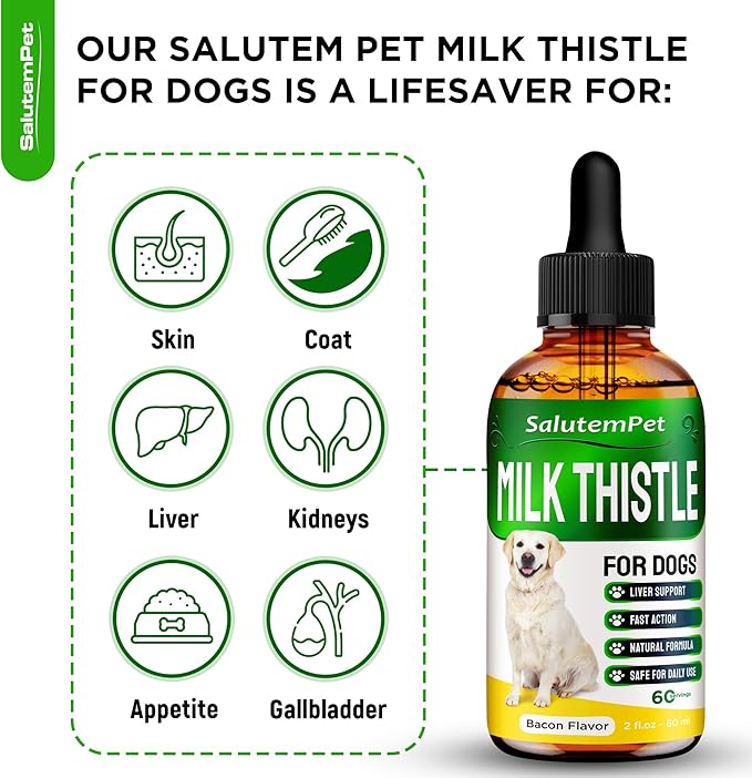 Milk Thistle for Dogs | Dog Liver Supplement for All Ages and Breeds | Here is Only Herbal Composition | + Attractive and Super Yummy Bacon Flavor | 2 Oz