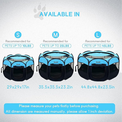 Goozii Dog Playpen for Large Dogs Portable Collapsible, Indoor Outdoor Cat Pet Puppy Exercise Play Pen Tent Crate Cage with Zipper Door Top Cover Floor for Camping (Large Size, Blue)