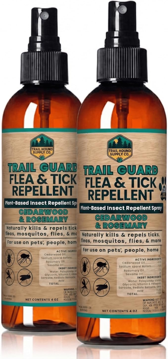 Trail Guard Natural Extra Strength Insect, Flea and Tick Spray for Dogs, Cats, People & Home (2Pack 4oz, Cedarwood & Rosemary)
