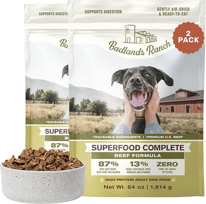 BADLANDS RANCH by Katherine Heigl – Superfood Complete Air-Dried Beef Dog Food – High Protein with Superfoods for Daily Wellness & Consistent Nutrition – 64 oz (Pack of 2)
