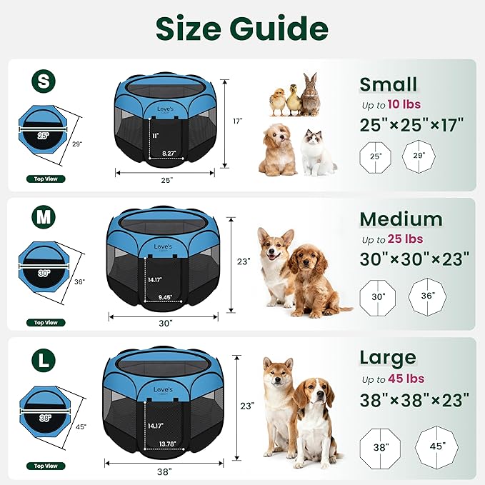 Love's cabin Pet Puppy Dog Playpen, Small Dog Tent Crates Cage Indoor/Outdoor, Portable Playpen for Cat, Foldable Pop Up Dog Kennel Playpen with Carring Case, Removable Zipper Top, Blue