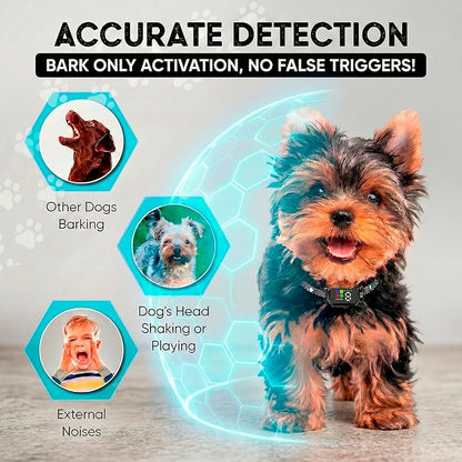 Tiny Bark Collar for Small Dogs 5-15 lbs and Puppies - No Shock Anti Barking Collar - Rechargeable Smart Collar for Dog Training with 7 Sensitivity Levels and 3 Beep&Vibration Modes (Black)