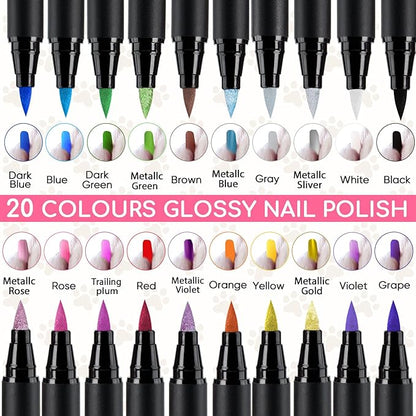 OLINGYOU Dog Nail Polish， Dog Nail Polish Pens Quick Dry-20 Colors, Pet Nail Polish Set for Dogs， DIY Dogs Puppy Nails, Dog Safe Nail Polish Non Toxic, Odorless, Easy to Apply