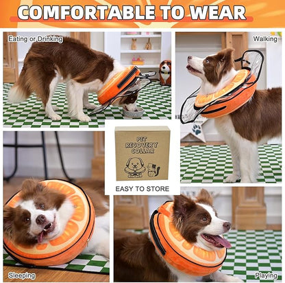 KOOLTAIL Inflatable Dog Cone Collar, Soft Donut E Collar for Dogs After Surgery to Stop Licking Enhanced Alternative, Blow Up Pet Neck Pillow Recovery Adjustable Cone for Dog Cat,Orange M