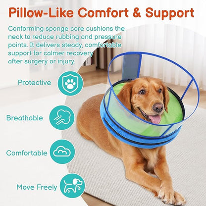 Sponge Dog Cone After Surgery, No Inflation Required Dog Donut Collar to Stop Licking, Inflatable Cone Alternatives for Large Pets, Soft Recovery Collar with Protective Shield (Green Blue, XL)