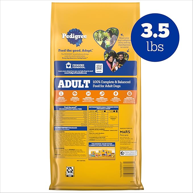 Pedigree Adult Dry Dog Food, Complete Nutrition, Roasted Chicken & Vegetable Flavor, 3.5 lb. Bag