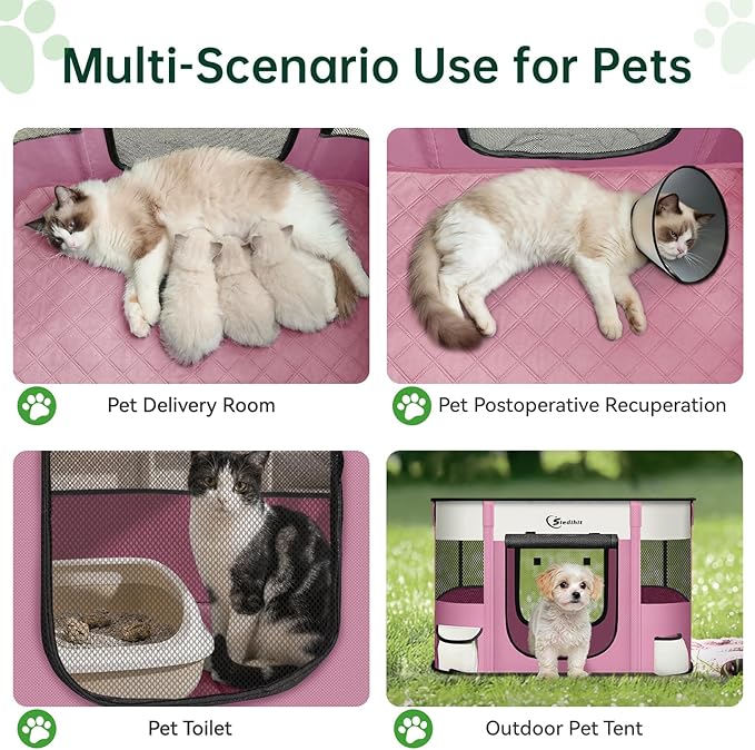 Dog Playpen,Cat Pet Puppy Pen,Portable Playpens for Dogs Indoor Outdoor Travel Camping Use,Foldable Dog Kennel Tent Crate for Rabbit Small Animals with Carrying Case (Pink with Pad, Small)