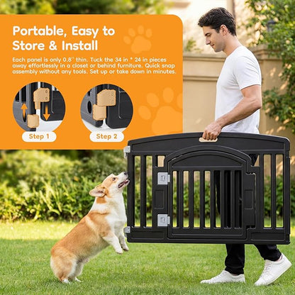NEWBULIG Dog Playpen 6-Panel, 24IN Puppy Playpen, Stable Dog Play Pen Indoors/Outdoor with Secure Locking Door, Plastic Pet Fence for Small & Medium Dogs