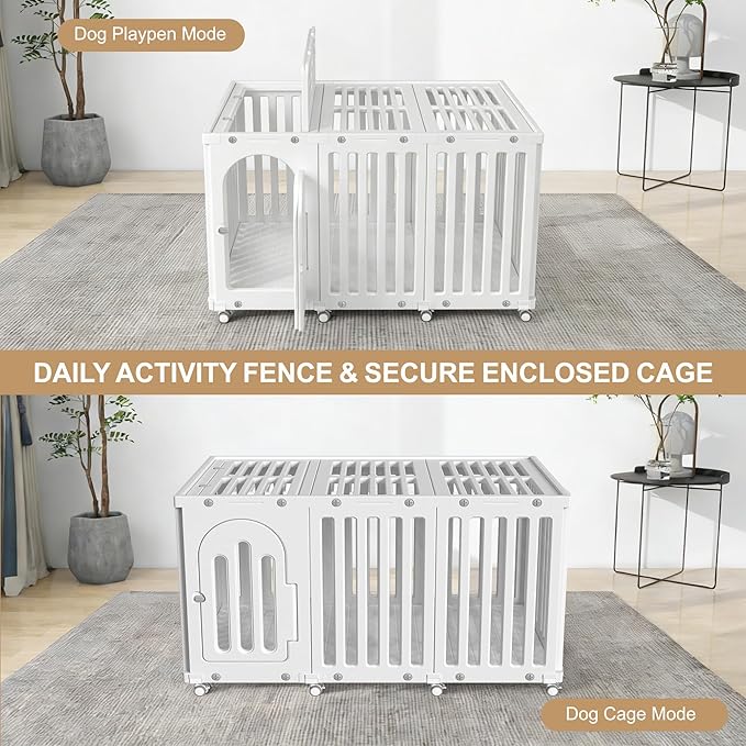 Dog Playpen with Door & Cover Top, Fence Panel Puppy Playpen, Room Dog Crate, Pet Playpen for Small & Medium Dogs, Puppy Play Pen for Indoors & Outdoor (50" L x 35" W x 30" H)