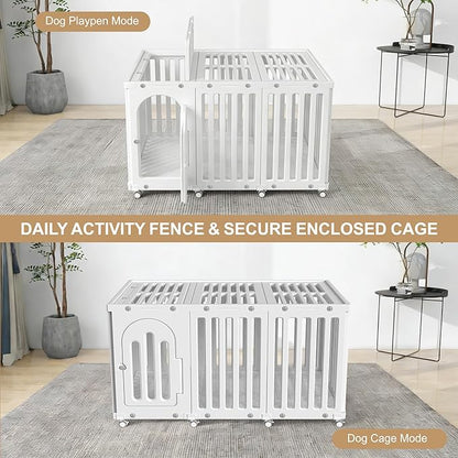 Dog Playpen with Door & Cover Top, Fence Panel Puppy Playpen, Room Dog Crate, Pet Playpen for Small & Medium Dogs, Puppy Play Pen for Indoors & Outdoor (50" L x 35" W x 30" H)