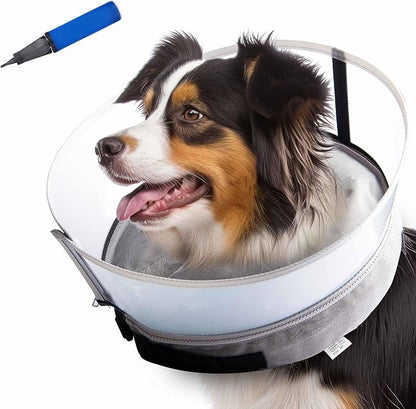 Dog Inflatable Neck Collar - Inflatable E Collar for Dogs - Comfortable Elizabethan Cone with Detachable Anti-Licking Shield - Dog Donut Cone - Doughnut for Dogs After Surgery (Grey, M)