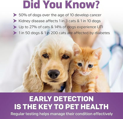 One Step Pet Urine Testing Strips, 5 x 10 Parameter Urinalysis Test Strips, Urine pH Test Strips for Dogs, Cats, Accurate Testing for UTI, Bladder & More, Pet Glucose Monitoring Kit