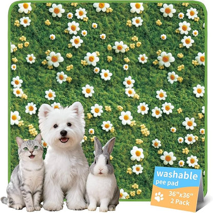 Washable Pee Pads for Dogs, Reusable Puppy Potty Training Pads, Ultra-Absorbent Thick Waterproof Leak-Proof Non-Slip Pads & Mat for Crate, Playpen, Floor, Whelping & Housebreaking , 2 Pack 36"x36"