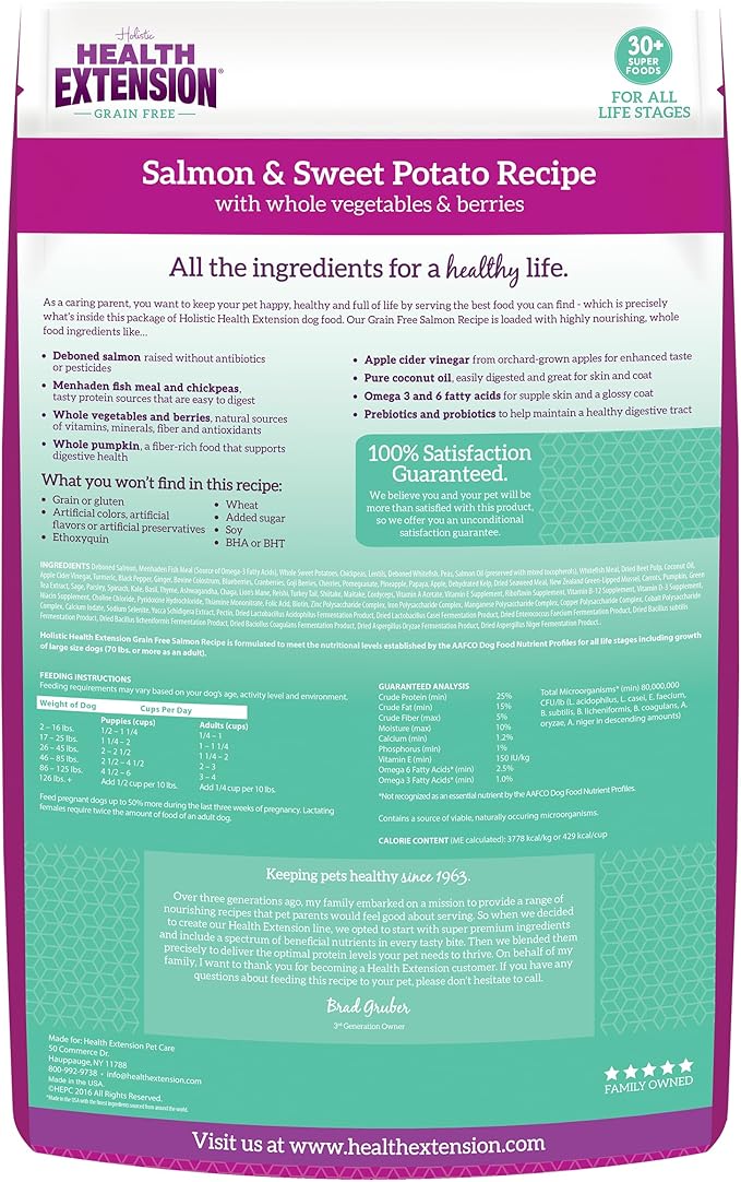 Health Extension Grain Free Salmon & Sweet Potato Dry Dog Food - 30+ Superfoods and Probiotics for All Life Stages (23.5 lb)