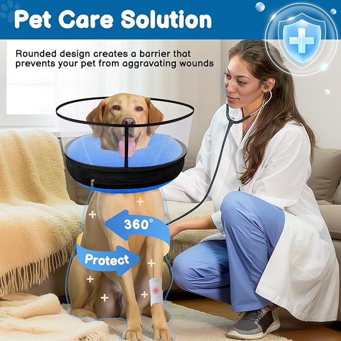 BARKLESS Dog Donut Collar, 2-in-1 Inflatable Dog Collars for After Surgery to Stop Licking Wounds, Patented Protective Donut Cone with High Shield for Large Pets (Blue, XXL)