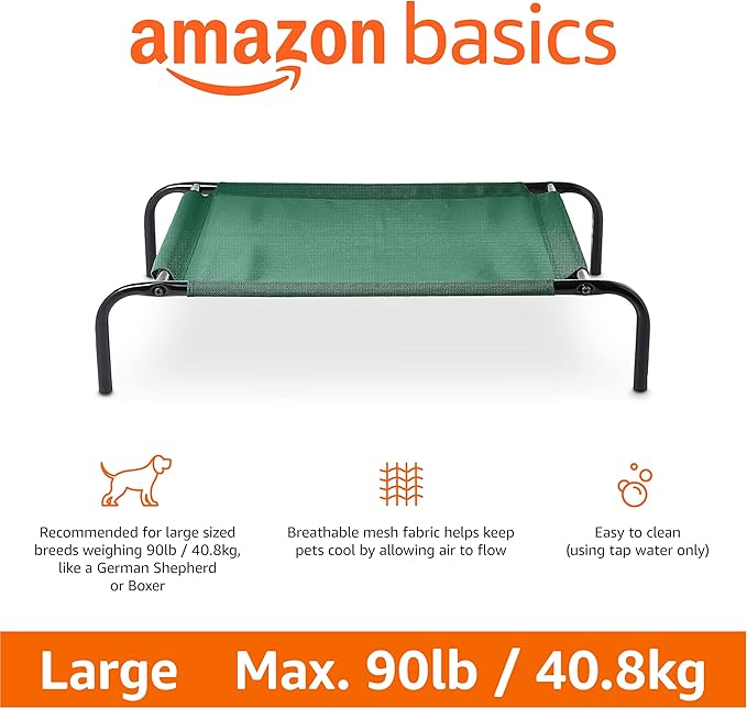 Amazon Basics Cooling Breathable Elevated Dog Bed with Metal Frame for Large Dogs, 51" x 31" x 8", Green, Easy to Assemble