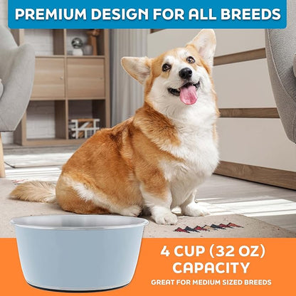 Master Pet Supply Stainless Steel Dog Bowls Set of 2 (32 Oz Each) with Non-Slip Rubber Base - Glacier Blue - Basic Dog Food Bowl Water & Food Bowls for Small Medium Large Dogs & Cats, Metal Dish