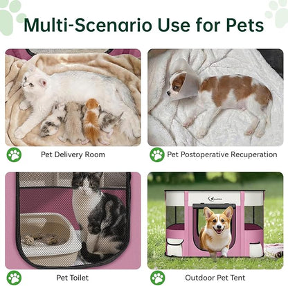 Dog Playpen,Cat Pet Puppy Pen,Portable Playpens for Dogs Indoor Outdoor Travel Camping Use,Foldable Dog Kennel Tent Crate for Rabbit Small Animals with Carrying Case (Pink, Medium)