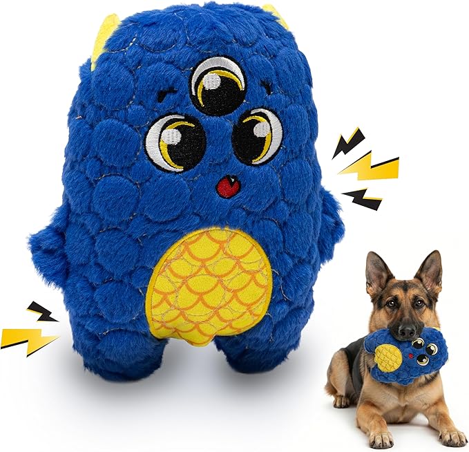 Bite Force - Durable & Strong Dog Toy Blue Furocious Frank Monster with Squeaker, Kevlar-Reinforced Seams for Aggressive chewers.
