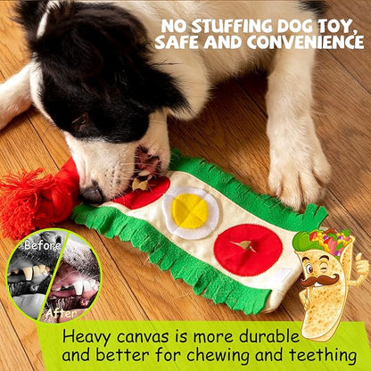 lilfrd Dog Puzzle Snuffle Mat Toys, Squeaky Enrichment Rope Crinkle Treat Dispensing Tug Toy for Small Medium Large Dog, Boredom and Mental Stimulation Toy, Burrito