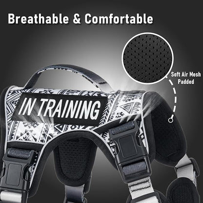 AUNZO Tactical Dog Harness for Extra Large Dog Breeds, No Pull Adjustable Pet Harness with Handle, Reflective K9 Military Service Dog Vest for Walking Hiking Training, Black Ethnic, XL