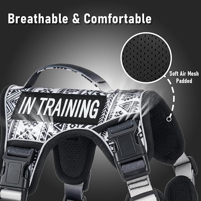 AUNZO Tactical Dog Harness for Large Dogs No Pull Easy Walking Adjustable Pet Harness Reflective K9 Working Training Easy Control Pet Vest Military Service Dog Harnesses Black Ethnic L