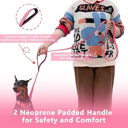 Dog Leash 6ft Long, Double Handle Dog Leash for Safety Control Training, Heavy Duty Dog Leads with Traffic Padded Handles, Reflective Leashes for Small Medium Large Dogs(6ft, Pink)