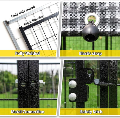 Large Outside Dog Kennel, Outdoor Dog Run Enclosure 8'x4'x6'（Including The roof） Dog Pen House with Roof Cover Heavy Duty Welded Wire Steel Dog Playpen Animal Fence with Feeding Door