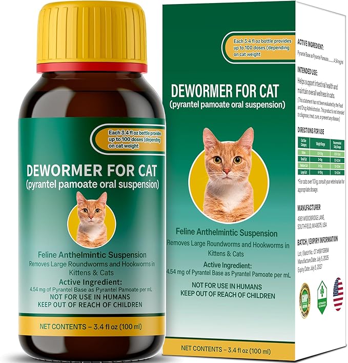 Cat & Kitten Dewormer for All Wormers, Pyrantel Pamoate, Roundworms & Hookworms, Liquid, 100ml