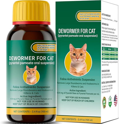 Cat & Kitten Dewormer for All Wormers, Pyrantel Pamoate, Roundworms & Hookworms, Liquid, 100ml