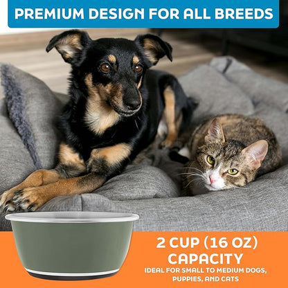 Master Pet Supply Stainless Steel Dog Bowls Set of 2 (16 Oz Each) with Non-Slip Rubber Base - Camo Patrol - Basic Dog Food Bowl Water & Food Bowls for Small Medium Large Dogs & Cats, Metal Dish