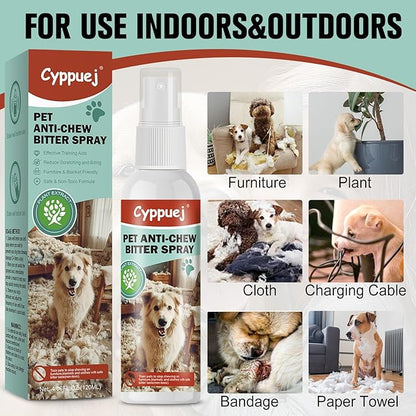 No Chew Spray for Dogs and Cats - Bitter Apple Spray to Stop Chewing Furniture, Shoes, Wires - Natural, Safe Training Aid for Puppies & Cats to Stop Biting,Alcohol-Free (4.06 Fl Oz)